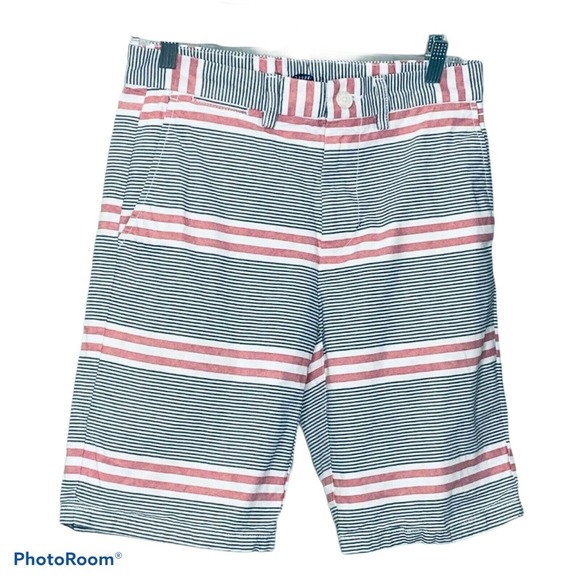 Old Navy Men's Shorts Chino Red White Blue Striped Flat Front Slim Size 28 - Picture 1 of 6